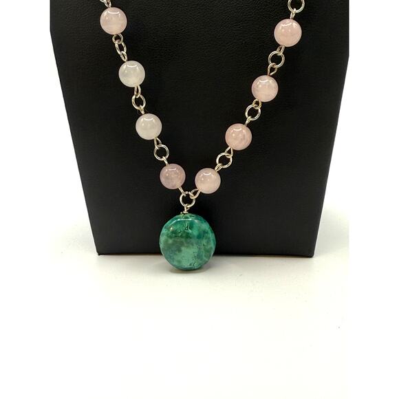 Native American Rose Quartz, Turquoise Necklace - Picture 2 of 3
